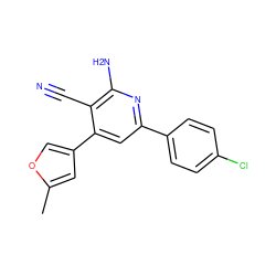 Cc1cc(-c2cc(-c3ccc(Cl)cc3)nc(N)c2C#N)co1 ZINC000019809330