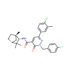 Cc1cc(-c2cc(C(=O)N[C@@H]3C(C)(C)[C@@H]4CC[C@@]3(C)C4)c(=O)n(Cc3ccc(F)cc3)n2)ccc1Cl ZINC001772620737