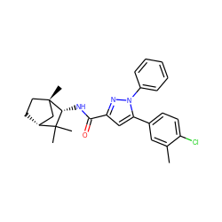 Cc1cc(-c2cc(C(=O)N[C@@H]3C(C)(C)[C@@H]4CC[C@@]3(C)C4)nn2-c2ccccc2)ccc1Cl ZINC000096915015