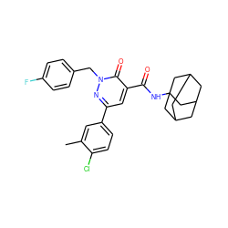 Cc1cc(-c2cc(C(=O)NC34CC5CC(CC(C5)C3)C4)c(=O)n(Cc3ccc(F)cc3)n2)ccc1Cl ZINC001772594191