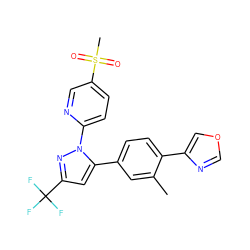 Cc1cc(-c2cc(C(F)(F)F)nn2-c2ccc(S(C)(=O)=O)cn2)ccc1-c1cocn1 ZINC000028572406