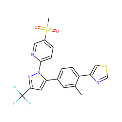 Cc1cc(-c2cc(C(F)(F)F)nn2-c2ccc(S(C)(=O)=O)cn2)ccc1-c1cscn1 ZINC000034311180