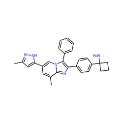 Cc1cc(-c2cc(C)c3nc(-c4ccc(C5(N)CCC5)cc4)c(-c4ccccc4)n3c2)[nH]n1 ZINC000113658542