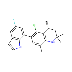 Cc1cc(-c2cc(F)cc3cc[nH]c23)c(Cl)c2c1NC(C)(C)C[C@H]2C ZINC000029043404