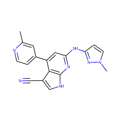 Cc1cc(-c2cc(Nc3ccn(C)n3)nc3[nH]cc(C#N)c23)ccn1 ZINC001772599568