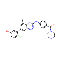 Cc1cc(-c2cc(O)ccc2Cl)cc2nnc(Nc3ccc(C(=O)N4CCN(C)CC4)cc3)nc12 ZINC000028957637