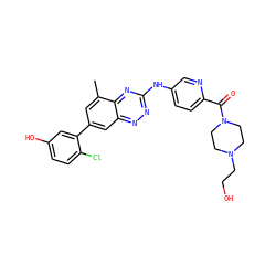 Cc1cc(-c2cc(O)ccc2Cl)cc2nnc(Nc3ccc(C(=O)N4CCN(CCO)CC4)nc3)nc12 ZINC000096167800