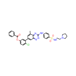 Cc1cc(-c2cc(OC(=O)c3ccccc3)ccc2Cl)cc2nnc(Nc3ccc(S(=O)(=O)NCCN4CCCC4)cc3)nc12 ZINC000096167821