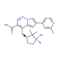 Cc1cc(-c2cc3c(N[C@@H]4CC[C@](C)(N)C4(C)C)c(C(N)=O)cnn3c2)ccn1 ZINC001772650956