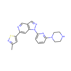 Cc1cc(-c2cc3c(cn2)cnn3-c2cccc(N3CCNCC3)n2)sn1 ZINC000211034301