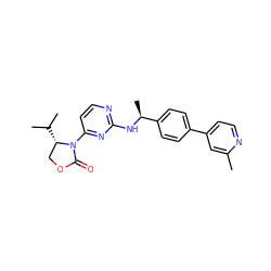 Cc1cc(-c2ccc([C@H](C)Nc3nccc(N4C(=O)OC[C@@H]4C(C)C)n3)cc2)ccn1 ZINC000142154843