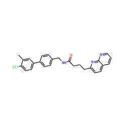 Cc1cc(-c2ccc(CNC(=O)CCCc3ccc4cccnc4n3)cc2)ccc1Cl ZINC000095579475