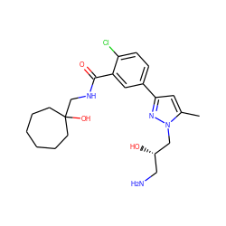 Cc1cc(-c2ccc(Cl)c(C(=O)NCC3(O)CCCCCC3)c2)nn1C[C@@H](O)CN ZINC000033989794