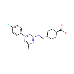 Cc1cc(-c2ccc(F)cc2)nc(NC[C@H]2CC[C@H](C(=O)O)CC2)n1 ZINC000299820039