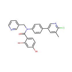 Cc1cc(-c2ccc(N(Cc3cccnc3)C(=O)c3ccc(O)cc3O)cc2)cnc1Cl ZINC000653681696