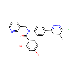 Cc1cc(-c2ccc(N(Cc3cccnc3)C(=O)c3ccc(O)cc3O)cc2)nnc1Cl ZINC000653665765