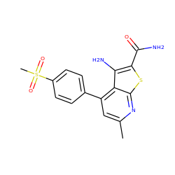 Cc1cc(-c2ccc(S(C)(=O)=O)cc2)c2c(N)c(C(N)=O)sc2n1 ZINC000038620408