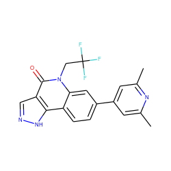 Cc1cc(-c2ccc3c4[nH]ncc4c(=O)n(CC(F)(F)F)c3c2)cc(C)n1 ZINC000205047268