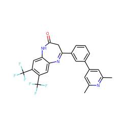 Cc1cc(-c2cccc(C3=Nc4cc(C(F)(F)F)c(C(F)(F)F)cc4NC(=O)C3)c2)cc(C)n1 ZINC000101383311