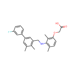 Cc1cc(-c2cccc(F)c2)cc(CNc2c(C)ccc(OCC(=O)O)c2C)c1C ZINC000218873158