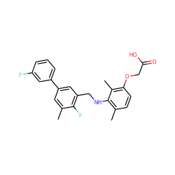 Cc1cc(-c2cccc(F)c2)cc(CNc2c(C)ccc(OCC(=O)O)c2C)c1F ZINC000218843371