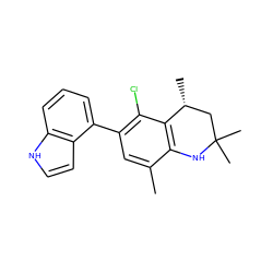 Cc1cc(-c2cccc3[nH]ccc23)c(Cl)c2c1NC(C)(C)C[C@H]2C ZINC000029043581