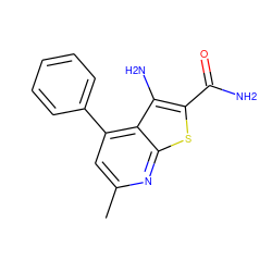 Cc1cc(-c2ccccc2)c2c(N)c(C(N)=O)sc2n1 ZINC000005336808