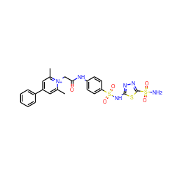 Cc1cc(-c2ccccc2)cc(C)[n+]1CC(=O)Nc1ccc(S(=O)(=O)Nc2nnc(S(N)(=O)=O)s2)cc1 ZINC000026823472