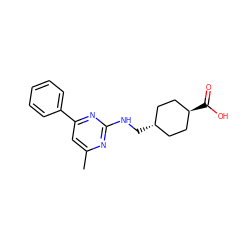 Cc1cc(-c2ccccc2)nc(NC[C@H]2CC[C@H](C(=O)O)CC2)n1 ZINC000299823744