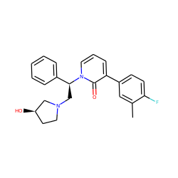 Cc1cc(-c2cccn([C@@H](CN3CC[C@@H](O)C3)c3ccccc3)c2=O)ccc1F ZINC000013488479