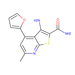 Cc1cc(-c2ccco2)c2c(N)c(C(N)=O)sc2n1 ZINC000039023260