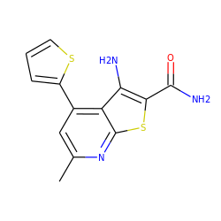 Cc1cc(-c2cccs2)c2c(N)c(C(N)=O)sc2n1 ZINC000045254462