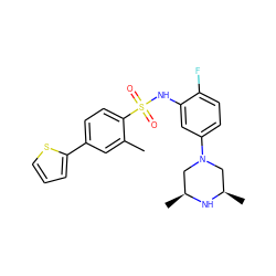 Cc1cc(-c2cccs2)ccc1S(=O)(=O)Nc1cc(N2C[C@H](C)N[C@H](C)C2)ccc1F ZINC000095598597