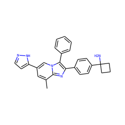 Cc1cc(-c2ccn[nH]2)cn2c(-c3ccccc3)c(-c3ccc(C4(N)CCC4)cc3)nc12 ZINC000113656580