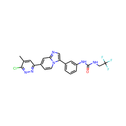 Cc1cc(-c2ccn3c(-c4cccc(NC(=O)NCC(F)(F)F)c4)cnc3c2)nnc1Cl ZINC000147003702