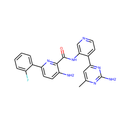 Cc1cc(-c2ccncc2NC(=O)c2nc(-c3ccccc3F)ccc2N)nc(N)n1 ZINC000147312332