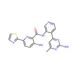 Cc1cc(-c2ccncc2NC(=O)c2nc(-c3nccs3)ccc2N)nc(N)n1 ZINC000653728683