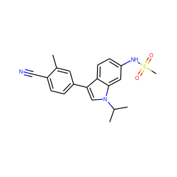 Cc1cc(-c2cn(C(C)C)c3cc(NS(C)(=O)=O)ccc23)ccc1C#N ZINC000066076808