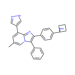 Cc1cc(-c2cn[nH]c2)c2nc(-c3ccc(C4(N)CCC4)cc3)c(-c3ccccc3)n2c1 ZINC000113657885