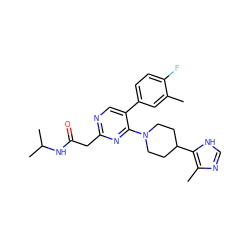 Cc1cc(-c2cnc(CC(=O)NC(C)C)nc2N2CCC(c3[nH]cnc3C)CC2)ccc1F ZINC000036176470