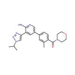 Cc1cc(-c2cnc(N)c(-c3cn(C(C)C)nn3)c2)ccc1C(=O)N1CCOCC1 ZINC000142661362