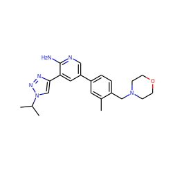 Cc1cc(-c2cnc(N)c(-c3cn(C(C)C)nn3)c2)ccc1CN1CCOCC1 ZINC000142801486