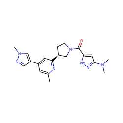 Cc1cc(-c2cnn(C)c2)cc([C@H]2CCN(C(=O)c3cc(N(C)C)n[nH]3)C2)n1 ZINC001772614284