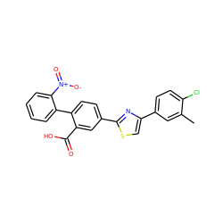 Cc1cc(-c2csc(-c3ccc(-c4ccccc4[N+](=O)[O-])c(C(=O)O)c3)n2)ccc1Cl ZINC000204990578