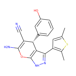 Cc1cc(-c2n[nH]c3c2[C@@H](c2cccc(O)c2)C(C#N)=C(N)O3)c(C)s1 ZINC000005490407