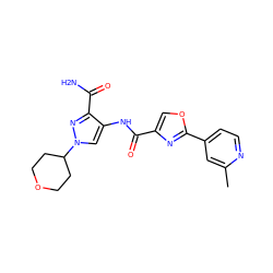 Cc1cc(-c2nc(C(=O)Nc3cn(C4CCOCC4)nc3C(N)=O)co2)ccn1 ZINC000143737811