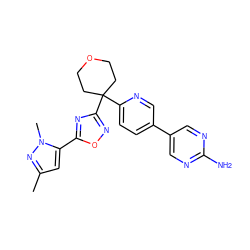 Cc1cc(-c2nc(C3(c4ccc(-c5cnc(N)nc5)cn4)CCOCC3)no2)n(C)n1 ZINC000096175541