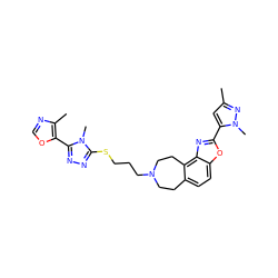 Cc1cc(-c2nc3c4c(ccc3o2)CCN(CCCSc2nnc(-c3ocnc3C)n2C)CC4)n(C)n1 ZINC000029126826