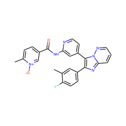 Cc1cc(-c2nc3cccnn3c2-c2ccnc(NC(=O)c3ccc(C)[n+]([O-])c3)c2)ccc1F ZINC000139912133