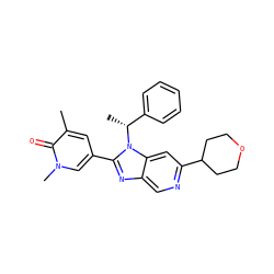 Cc1cc(-c2nc3cnc(C4CCOCC4)cc3n2[C@H](C)c2ccccc2)cn(C)c1=O ZINC001772619956